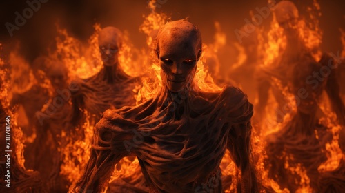 an army of bodies made of flames