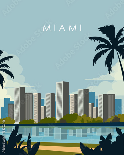Miami USA travel poster, postcard, banner