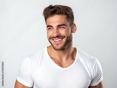 A happy muscular man wearin...