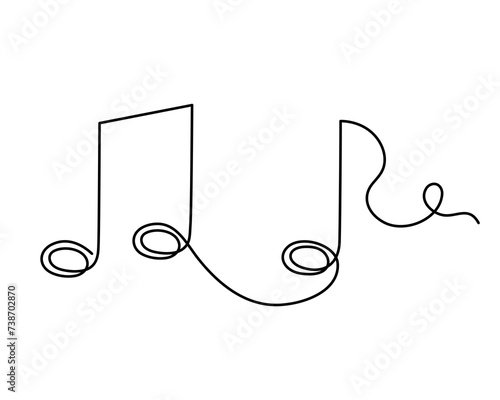 Musical notes one line art, hand drawn continuous contour. Artistic creative concept, minimalist template design. Editable stroke. Isolated. Vector illustration
