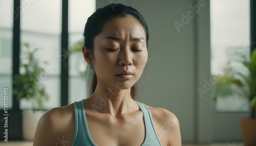 Young Asian woman doing yoga  meditation  in a fitness center  work out  gym.