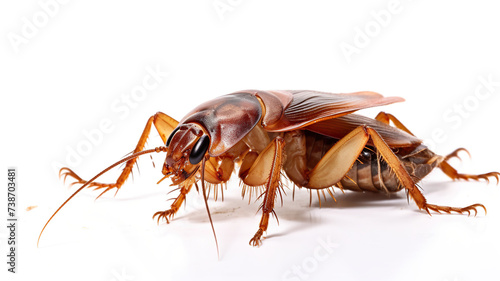 Isolated close-up of a cockroach carcass on a white background