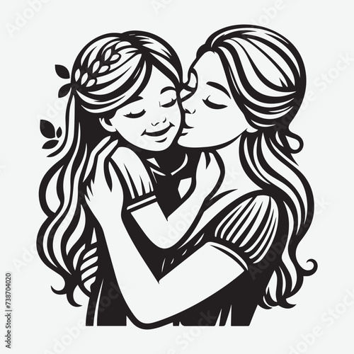Mother with Her Baby Vector Silhouette Illustration, baby kissing mom, mom kissing baby holding in her arm 