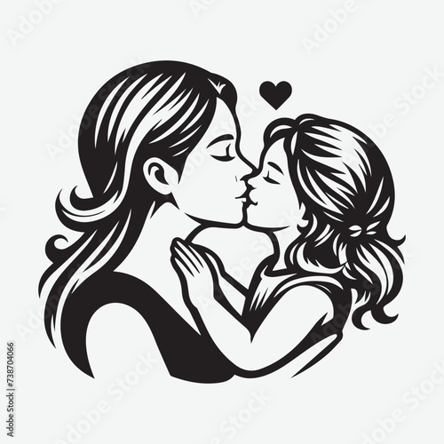 Mother with Her Baby Vector Silhouette Illustration  baby kissing mom  mom kissing baby holding in her arm 