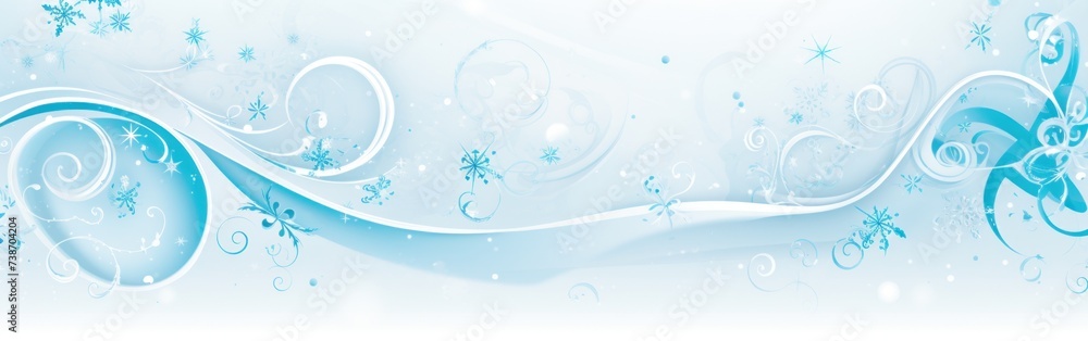 A background featuring swirling blue and white patterns, with delicate snowflakes scattered throughout. Banner. A background featuring swirling blue and white patterns, with delicate snowflakes scattered throughout. Banner.