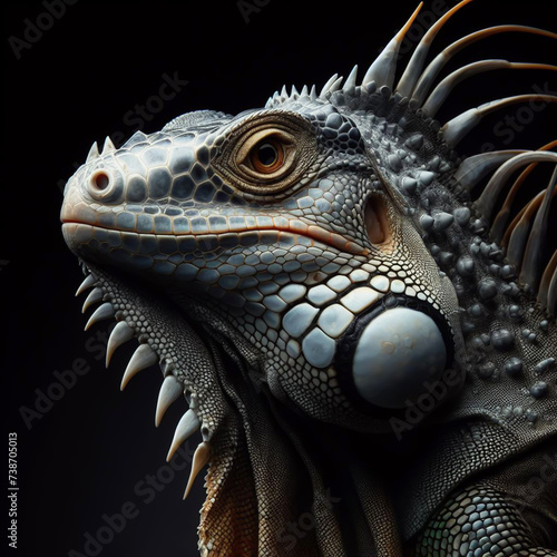 Iguana isolated on black background. World of reptiles. AI generated