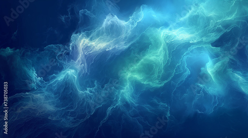 Abstract blue and green background. Calm and soothing. Light and water. Wave shapes. 3d fluid. Design concept. Nature and relaxation.