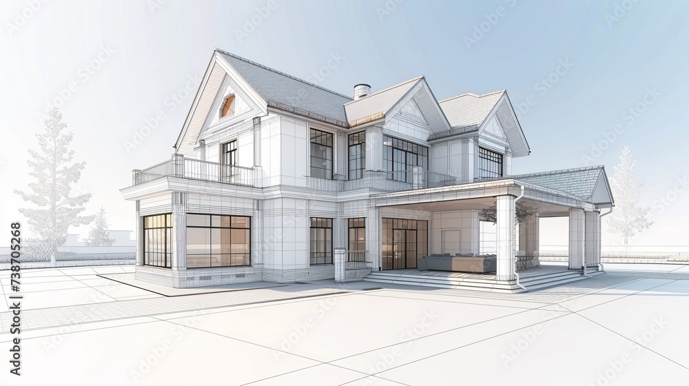 Detailed Drawing Of Large White House With Numerous Windows Detailed Drawing Of Large White House With Numerous Windows