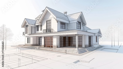 Detailed Drawing of a House With Many Windows