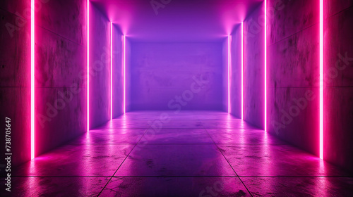 Neon Lights in Futuristic Space: Abstract Interior Design with Vibrant Lighting, Emphasizing Modern and Electric Atmospheres