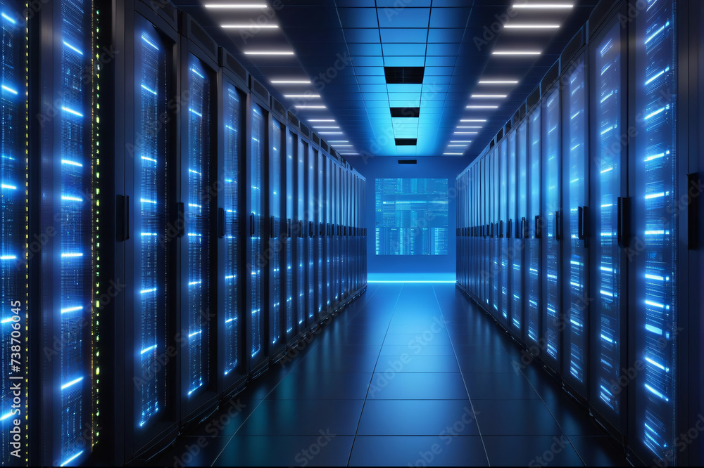 Server room data center. Backup, mining, hosting, mainframe and computer rack with storage information. 3d render Server room data center. Backup, mining, hosting, mainframe and computer rack with storage information. 3d render