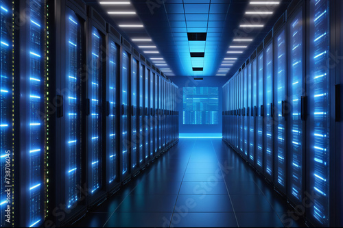 Server room data center. Backup  mining  hosting  mainframe and computer rack with storage information. 3d render