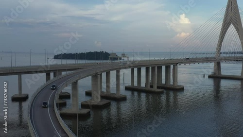 Drone view of a longest bridge in Southeast Asia, known as 'Sultan Haji Omar Ali Saifuddien bridge' previously known as 'Temburong bridge' located in Brunei Darussalam photo
