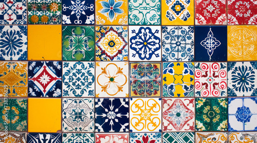 Vintage traditional tile background. Colourful azulejos pattern. Generative AI