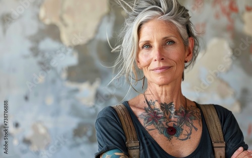 Mature woman with tattoos
