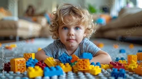Little Boy Playing With Legos on Floor