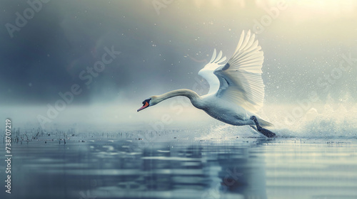 Swan taking off from the surface of the water.