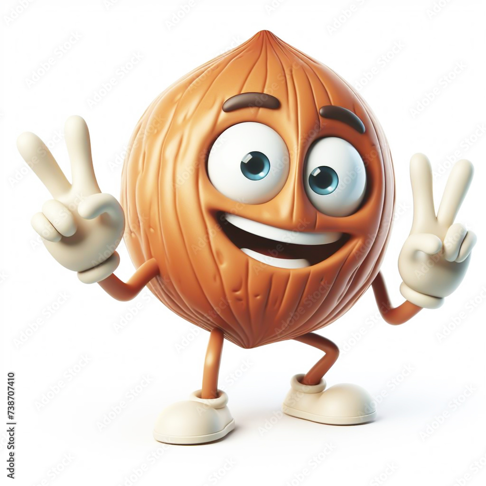 Fototapeta premium 3D funny cartoon of a walnut. Agriculture and healthy food. AI generated