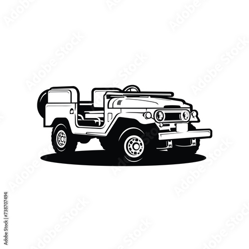 Classic 4x4 offroad overland black and white truck illustration vector isolated. Best for automotive overland industry
