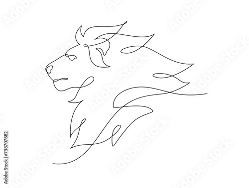 Continuous line drawing lion portrait face  Side view single linear decorative design concept. Lion linear minimal style  Hand drawn isolated on white background. Vector design illustration.