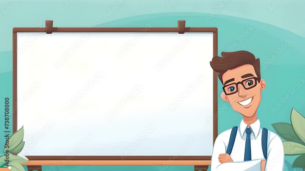 A blank cartoon illustration of a teacher or a presenter and a blank whiteboard, mockup, template A blank cartoon illustration of a teacher or a presenter and a blank whiteboard, mockup, template