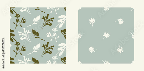 Modern botanical minimal wildflower vector pattern set. Summer gender neutral pressed flower silhouette background. Simple nature floral paper cut out wallpaper for wedding, hedgerow decor repeat.