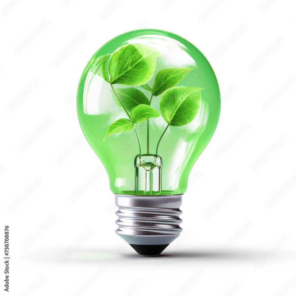 Light bulb with green leaves energy sources for renewable, sustainable development, isolated on white. Ecology, save energy and sustainability concept. Light bulb with green leaves energy sources for renewable, sustainable development, isolated on white. Ecology, save energy and sustainability concept.