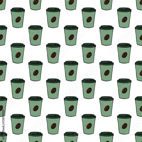 Seamless pattern with cute cup of tea or coffee doodle for decorative print, wrapping paper, greeting cards, wallpaper and fabric