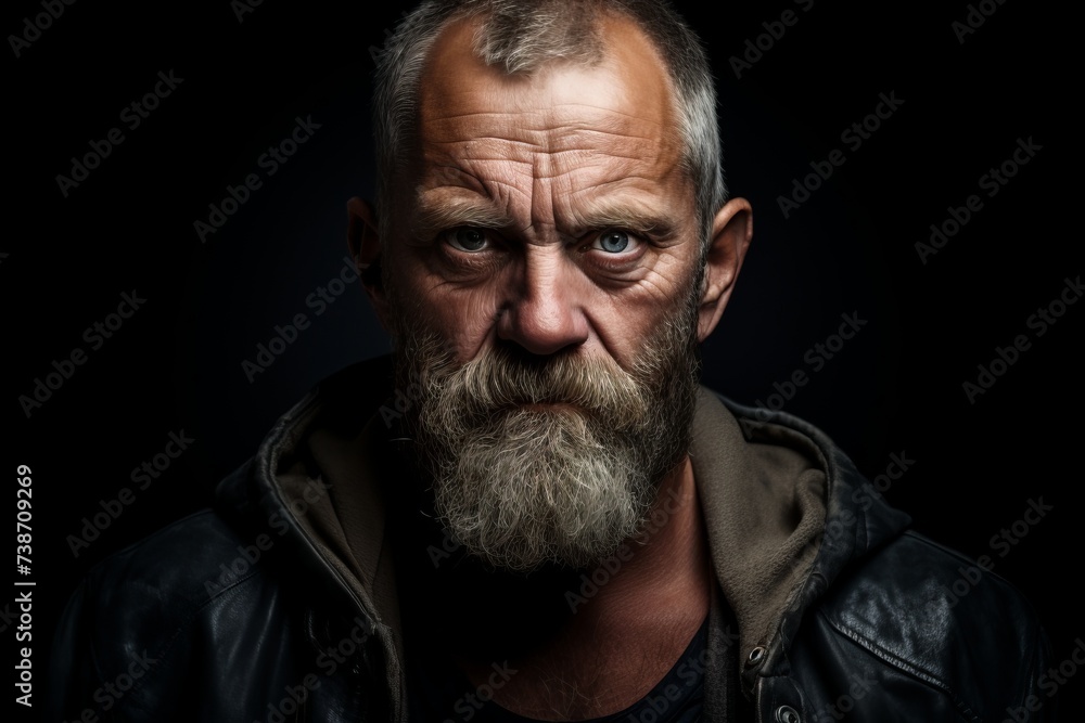 Portrait of an old man with a beard and mustache on a black background. Portrait of an old man with a beard and mustache on a black background.