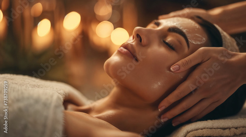 Relaxing Therapeutic Touch Treatment at Spa: Person Lying Down, Eyes Closed, Receiving Calming Head Massage in Soothing Wellness Center Ambiance
