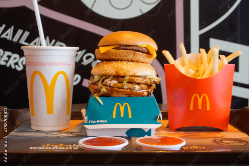 Bangkok-Thailand February 17, 2024: Double McDonald's Hamburger Combo ...