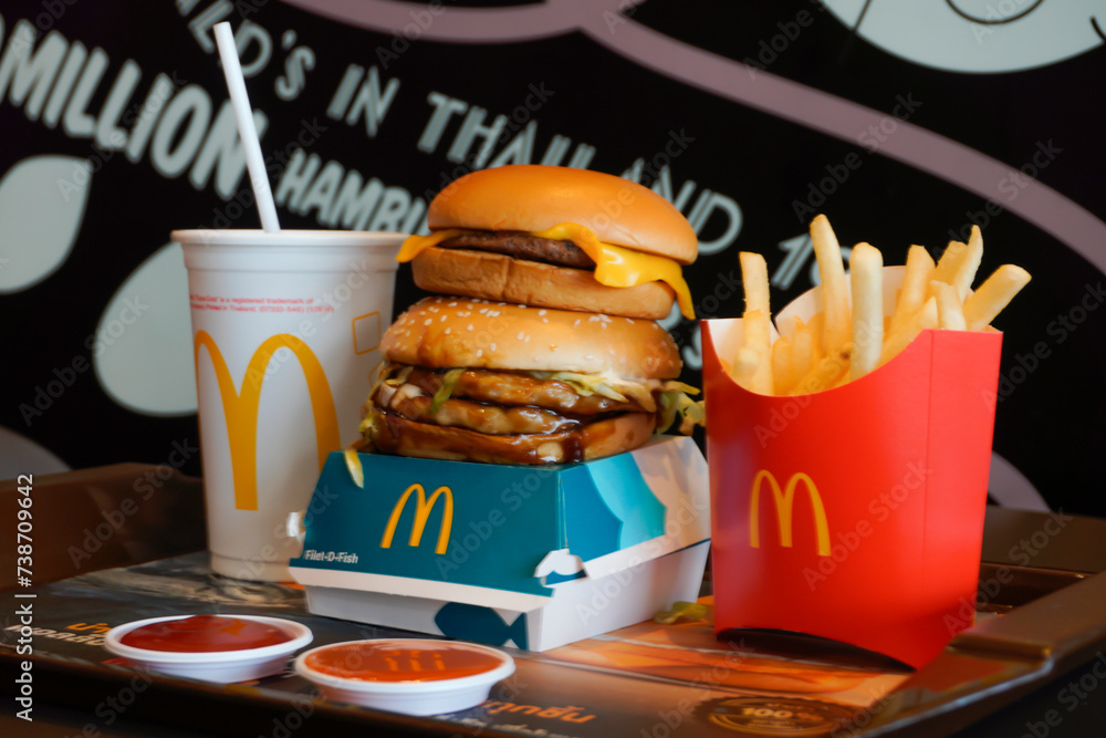 Bangkok-Thailand February 17, 2024: Double McDonald's Hamburger Combo ...