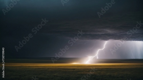 Lightning Storm on an empty field with dark clouds