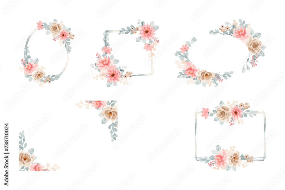 Collection set Beautiful Rose Flower and botanical leaf digitally painted illustration for love wedding valentines day