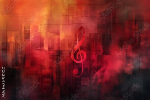 a smoke style illustration of a musical note rising from a smoky, minimalistic Cubist cityscape.