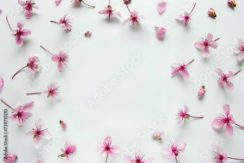 A subtle floral background with minimal aesthetics surrounds a clear white space at the center