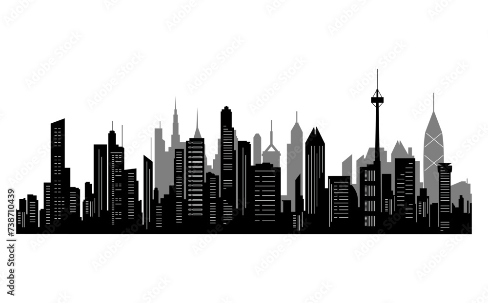 Black cities silhouette collection. Horizontal skyline set in flat style isolated on white. Cityscape with windows, urban panorama of night town. Black cities silhouette collection. Horizontal skyline set in flat style isolated on white. Cityscape with windows, urban panorama of night town.