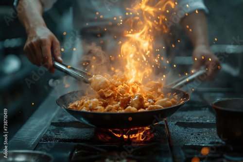 Grilled BBQ Delights: An image capturing the essence of cooking over an open flame, surrounded by the heat and smoke of the fire