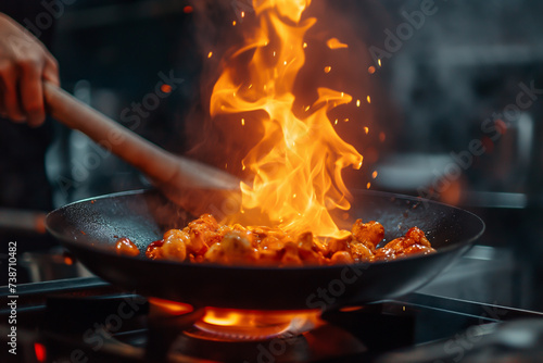 Grilled BBQ Delights: An image capturing the essence of cooking over an open flame, surrounded by the heat and smoke of the fire