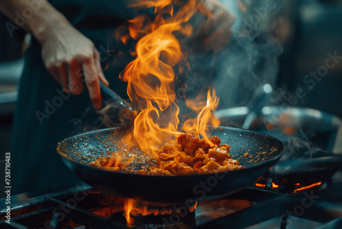 Grilled BBQ Delights: An image capturing the essence of cooking over an open flame,  surrounded by the heat and smoke of the fire photo