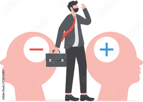 Positive and Negative thinking, Business person choosing Positive Mind with good vibes for great life

