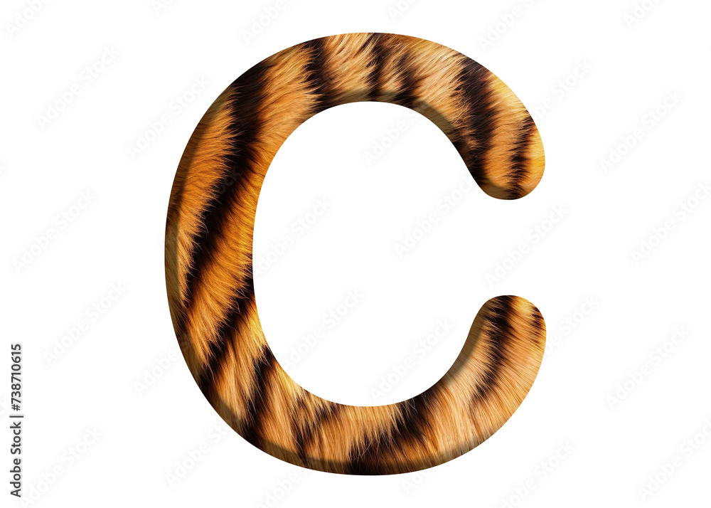 Letter C shape made of tiger fur or tiger skin, isolated on PNG transparent background, suitable for template design Letter C shape made of tiger fur or tiger skin, isolated on PNG transparent background, suitable for template design