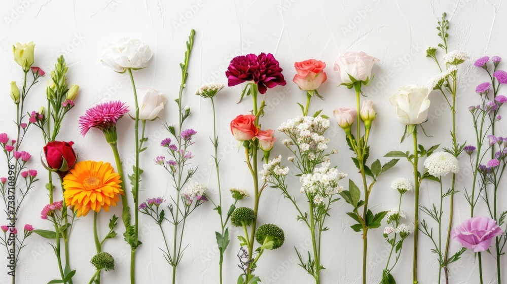 Fototapeta premium Assorted Flowers Arranged on a White Background