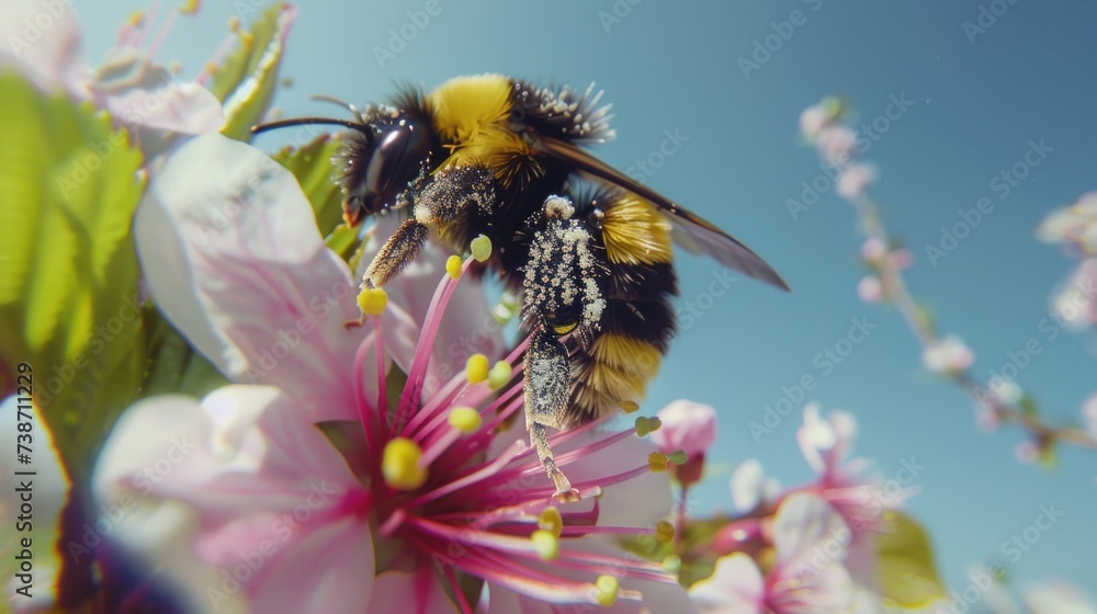 Macro Delight: Honeybee Pollinating a Vivid Pink Flower Macro Delight: Honeybee Pollinating a Vivid Pink Flower