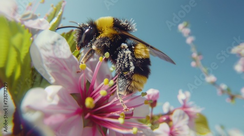 Macro Delight: Honeybee Pollinating a Vivid Pink Flower © romanets_v