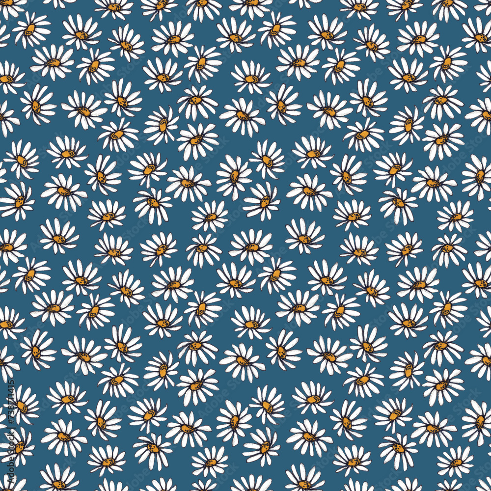 Small daisy seamless pattern. Illustration for fabric und textile design, wallpaper, fashion design. Small daisy seamless pattern. Illustration for fabric und textile design, wallpaper, fashion design.