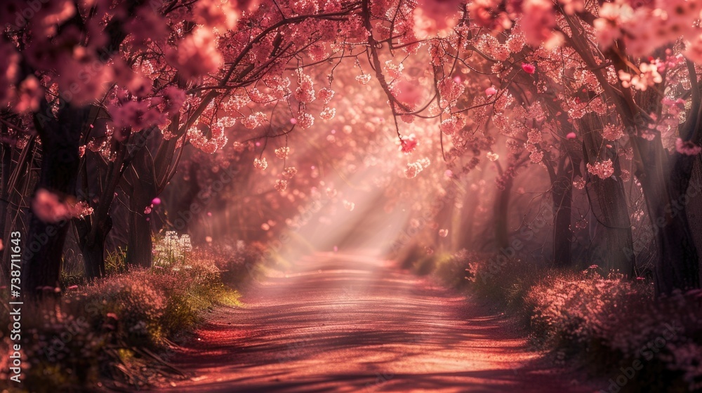 Enchanting Cherry Blossom Avenue, a Fairytale Spring Road