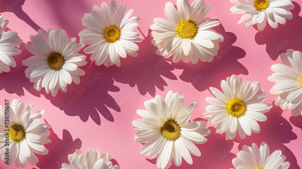 Vivid Daisies on Pink - A Cheerful Floral Pattern