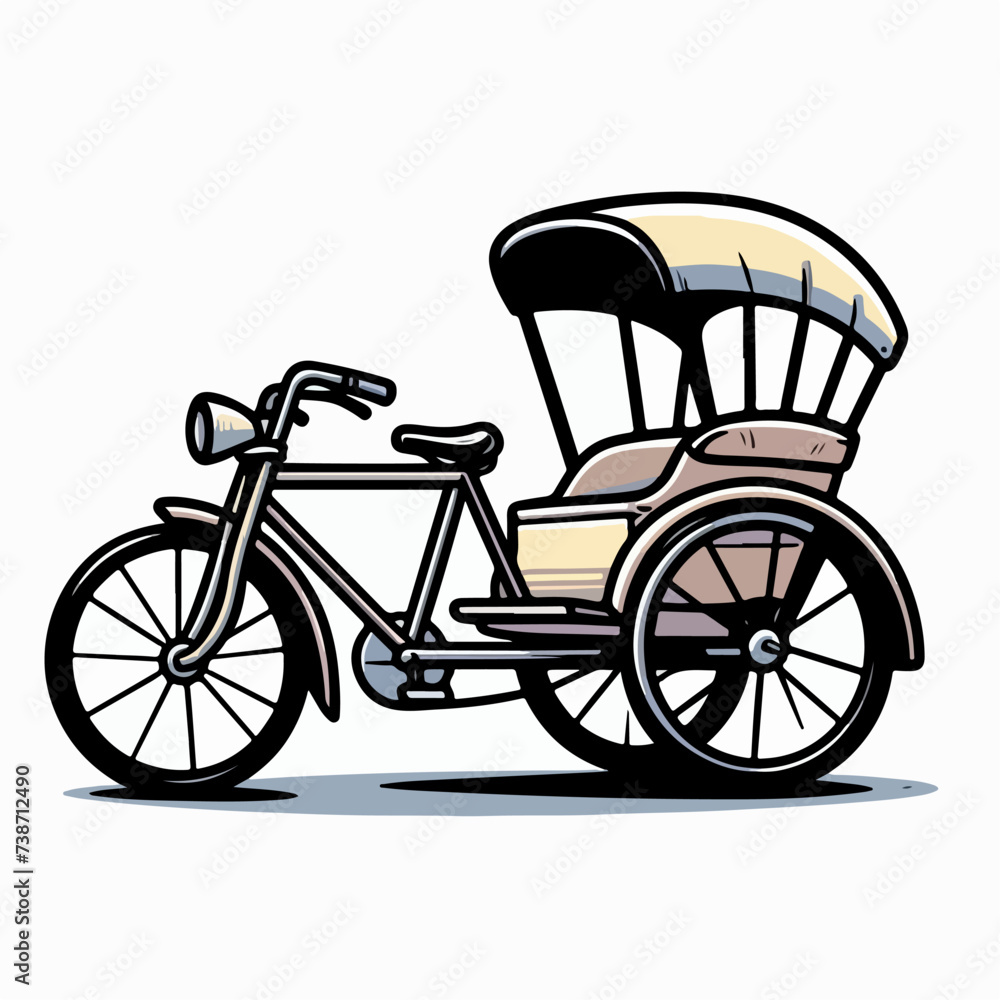 antique pedicab with three wheels cartoon icon illustration