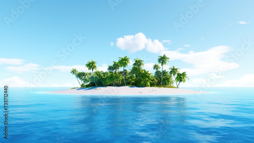 Secluded on a flawless white background, the island and blue sky © drizzlingstarsstudio